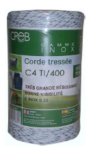 Cordon électrique tressé 400 m bleu/blanc- 6 inox 0,20 mm - Creb